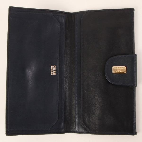 Celine Macadam Pattern Logo Plate Long Wallet Navy