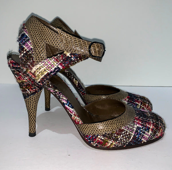 CHANEL Boucle Multi-Colored Lizard Pumps Size 38 1/2