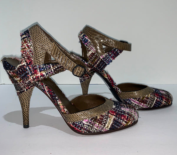 CHANEL Boucle Multi-Colored Lizard Pumps Size 38 1/2