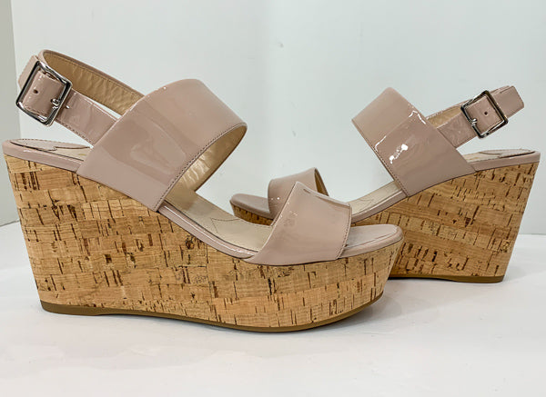 PRADA Nude Patent Leather Cork Wedges Size 37