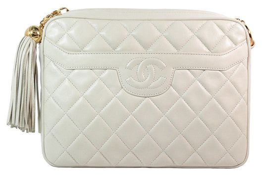 CHANEL 1990s Cream Quilted Leather Crossbody Bag