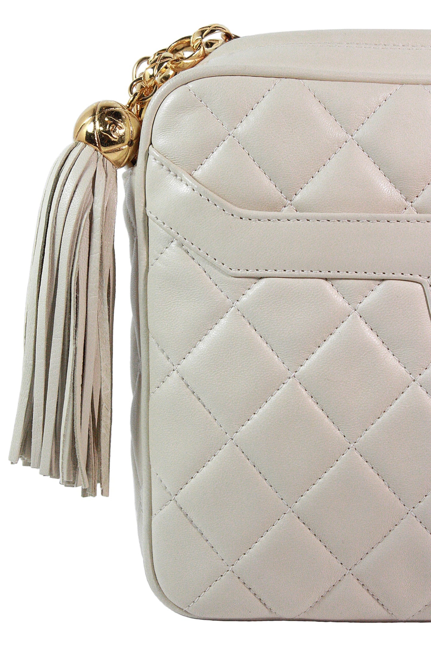 CHANEL 1990s Cream Quilted Leather Crossbody Bag