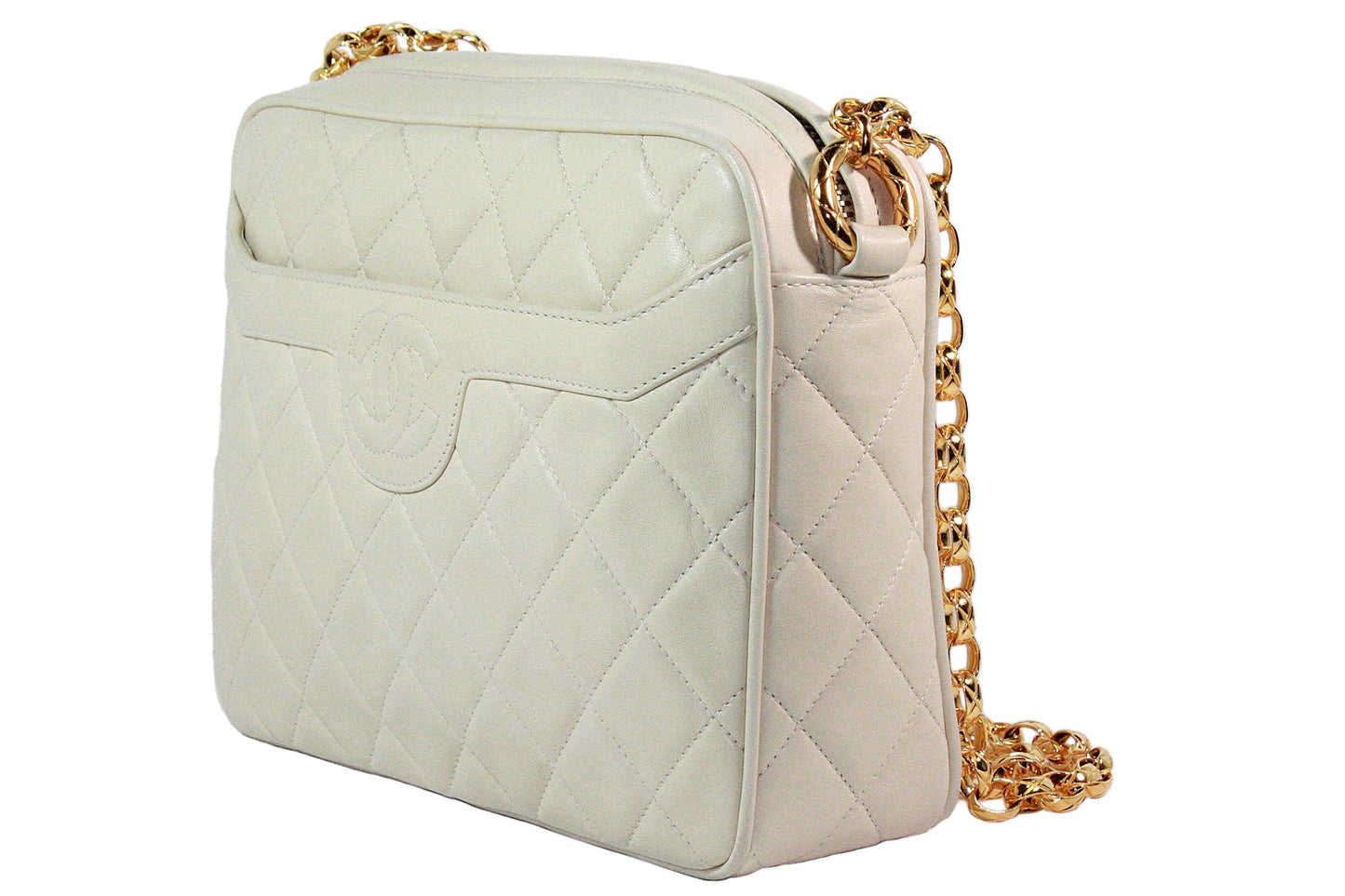 CHANEL 1990s Cream Quilted Leather Crossbody Bag