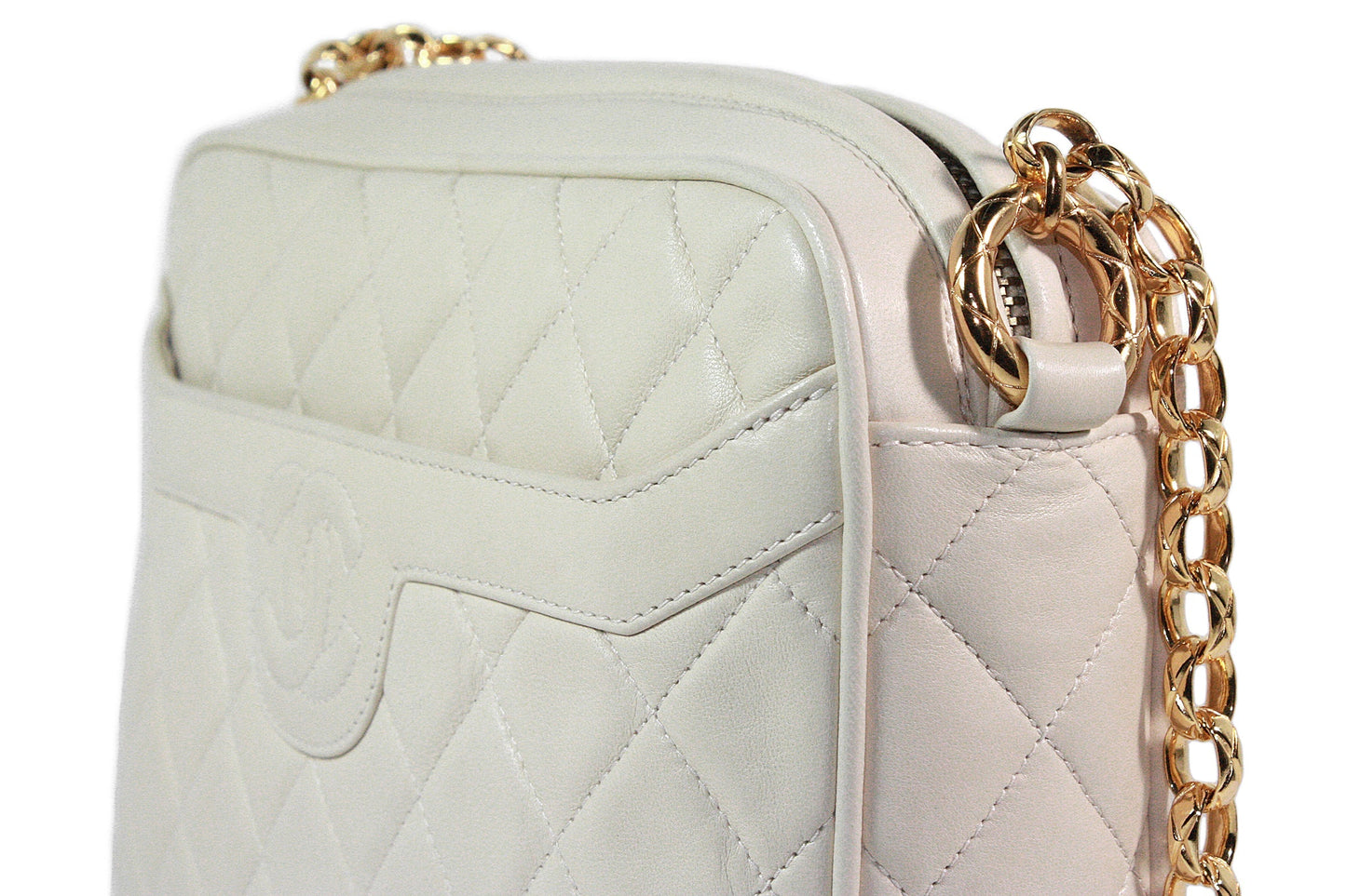 CHANEL 1990s Cream Quilted Leather Crossbody Bag