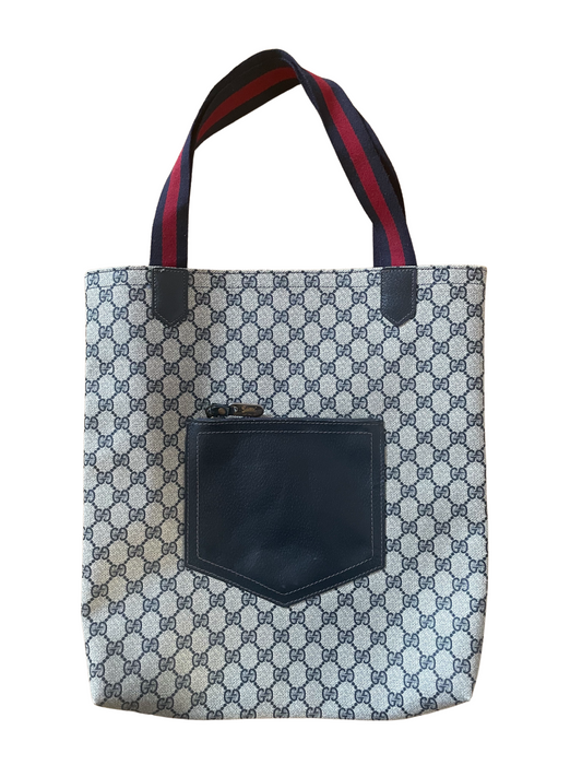 Gucci Light Gray Navy Red Tote Bag