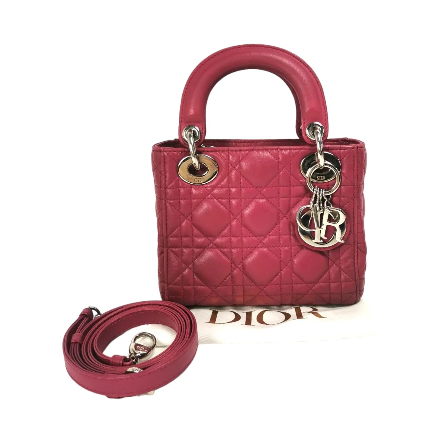 Dior Lady Dior Mini Pink Cannage Lambskin Silver