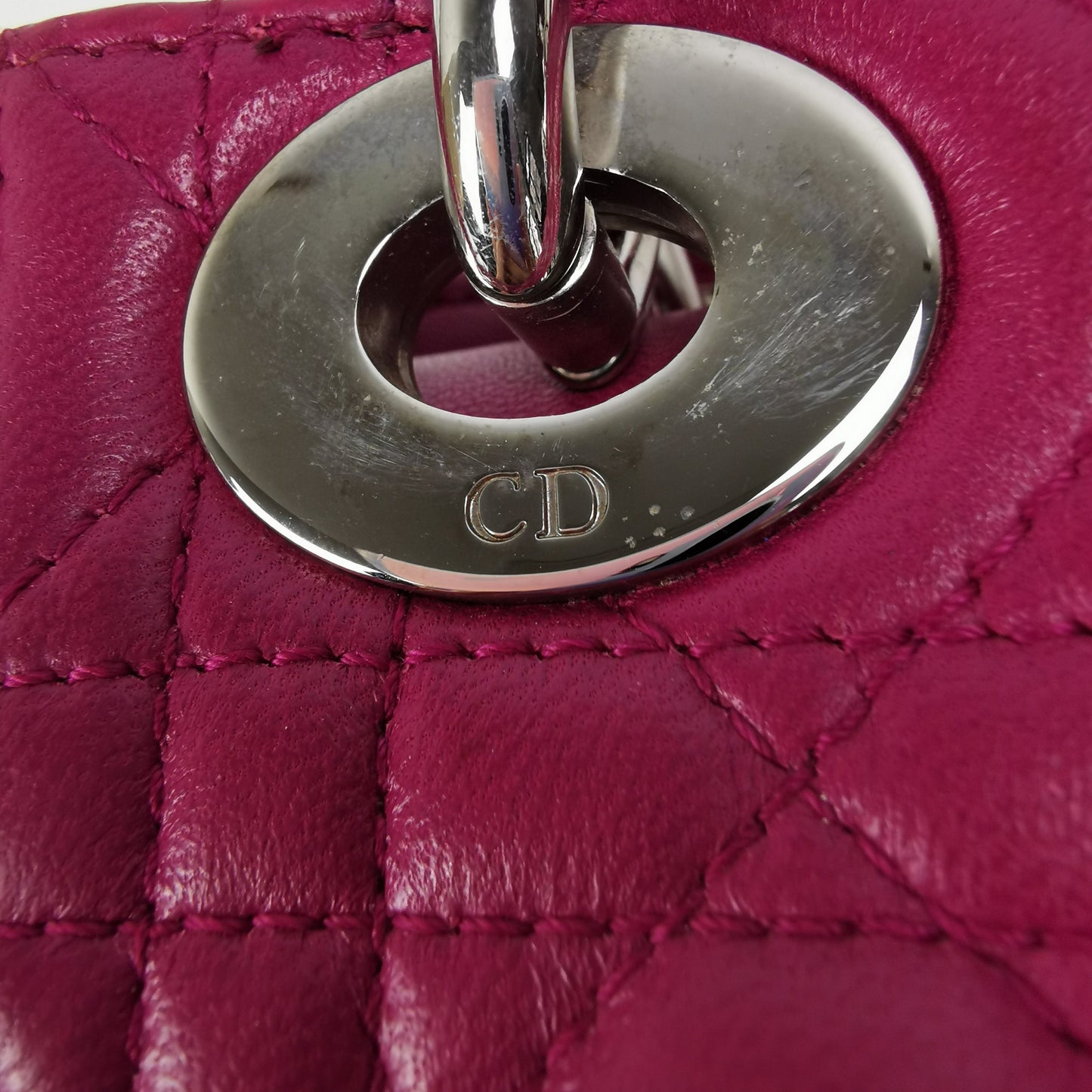 Dior Lady Dior Mini Pink Cannage Lambskin Silver