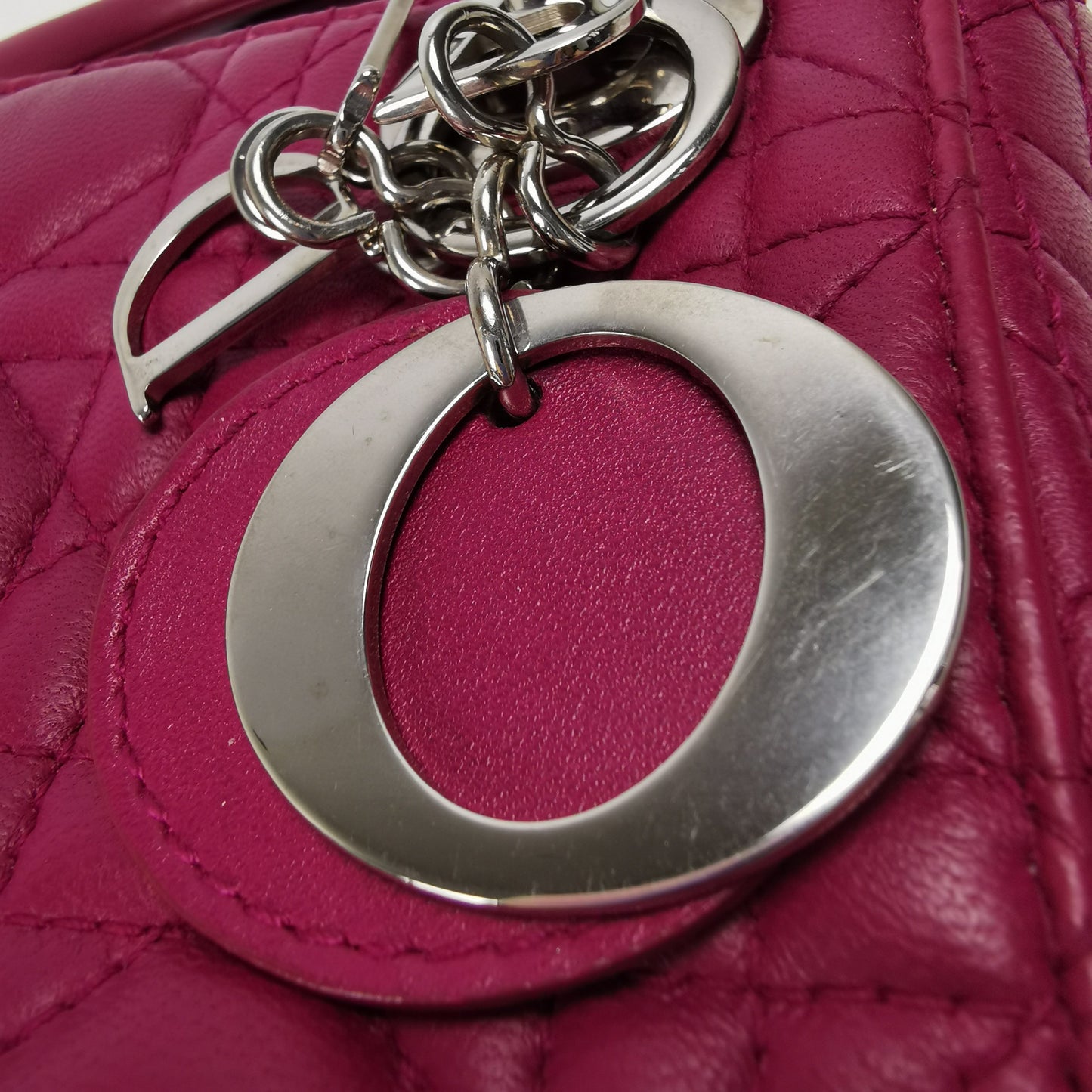 Dior Lady Dior Mini Pink Cannage Lambskin Silver