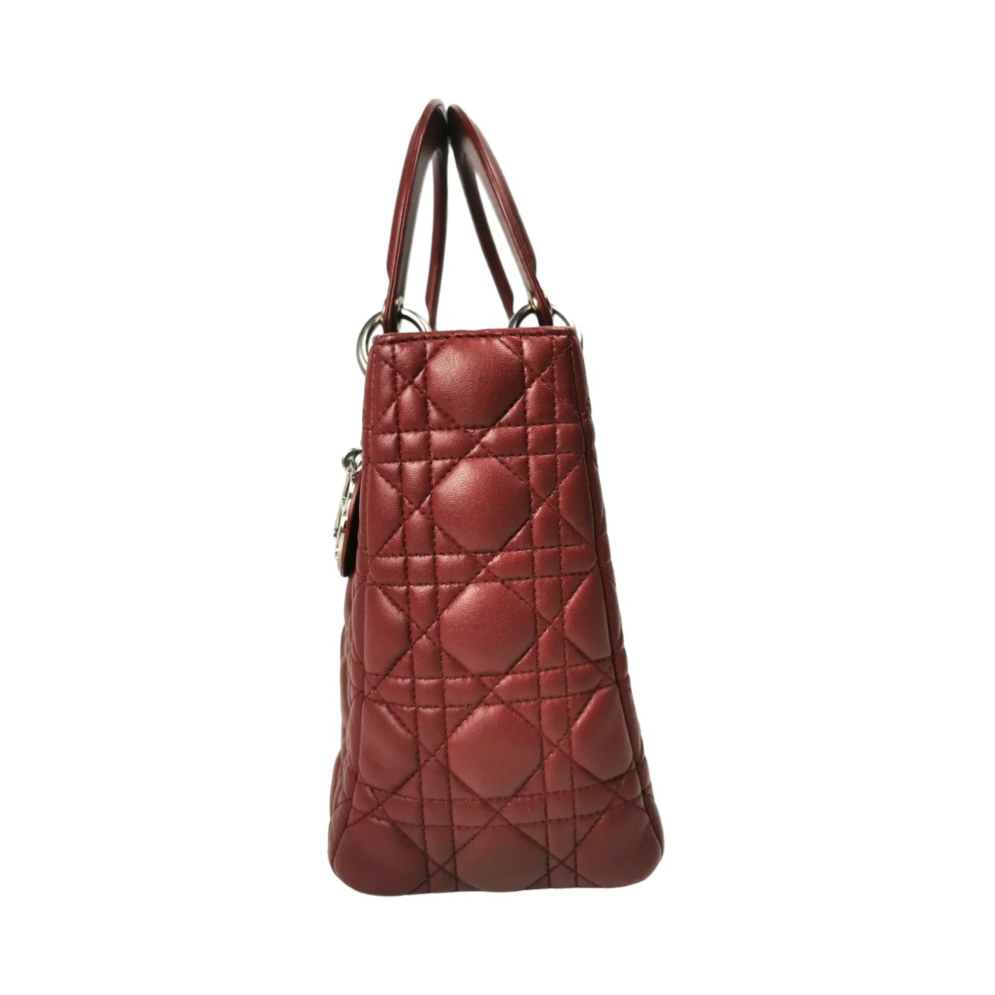 Dior Lady Dior Medium Burgundy Cannage Lambskin Silver