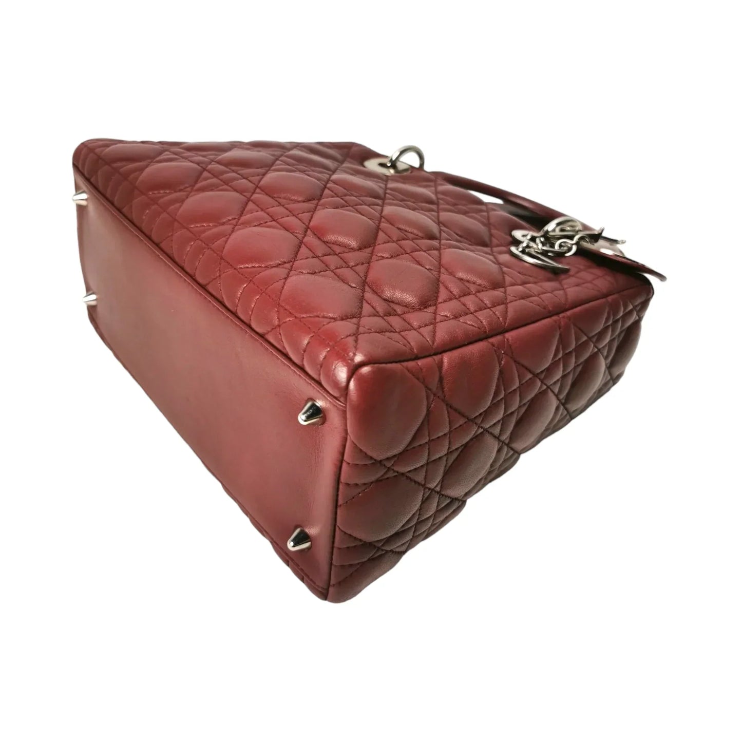 Dior Lady Dior Medium Burgundy Cannage Lambskin Silver