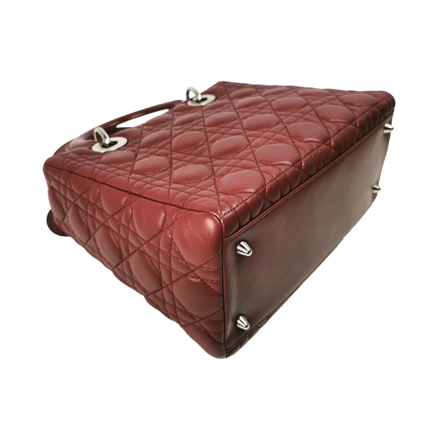 Dior Lady Dior Medium Burgundy Cannage Lambskin Silver