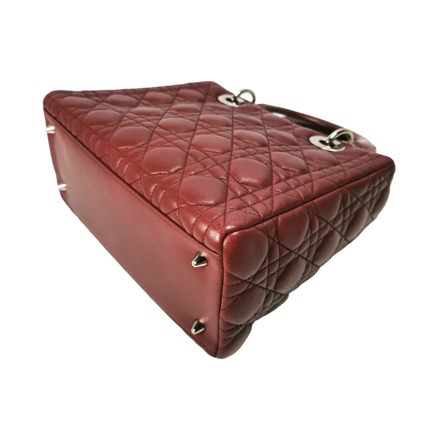 Dior Lady Dior Medium Burgundy Cannage Lambskin Silver