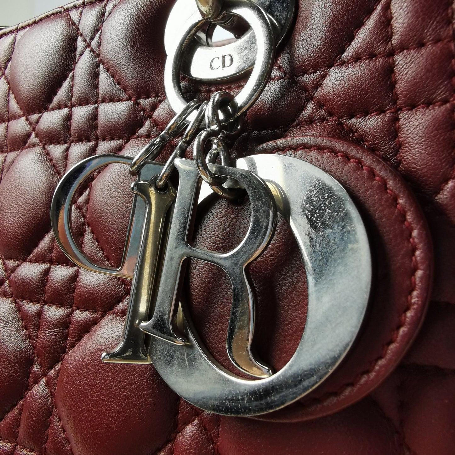 Dior Lady Dior Medium Burgundy Cannage Lambskin Silver