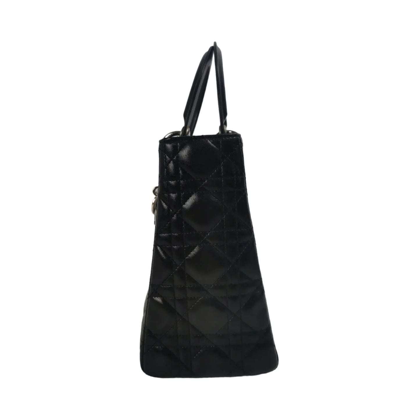 Dior Lady Dior Medium Black Cannage Lambskin Silver