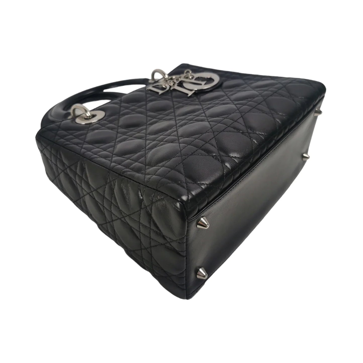 Dior Lady Dior Medium Black Cannage Lambskin Silver