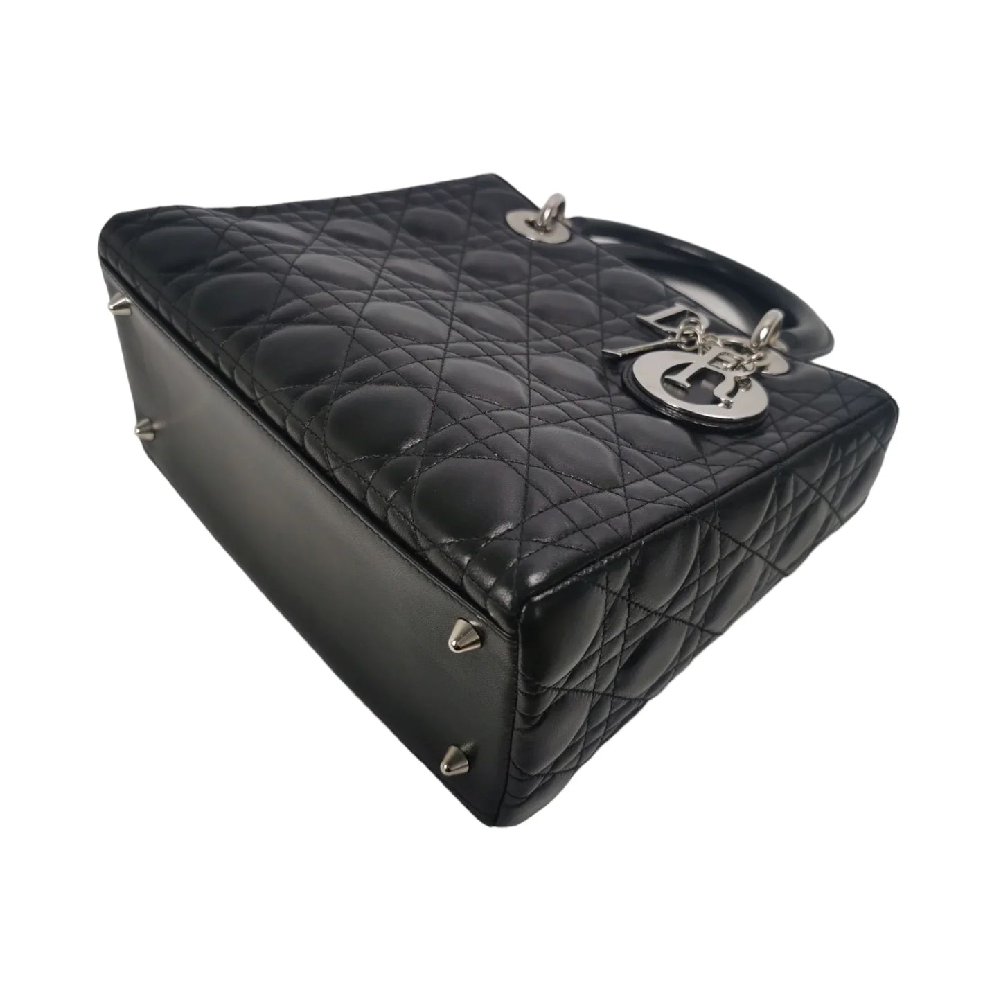 Dior Lady Dior Medium Black Cannage Lambskin Silver