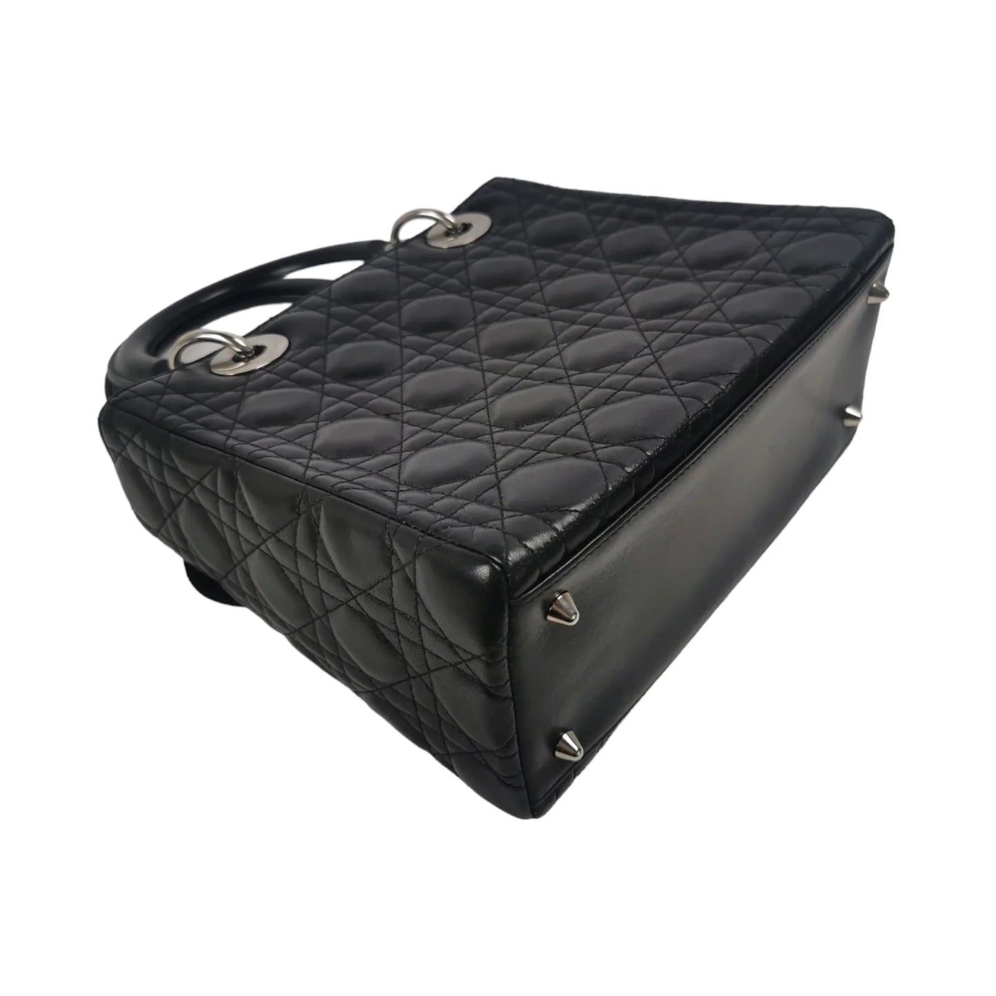 Dior Lady Dior Medium Black Cannage Lambskin Silver