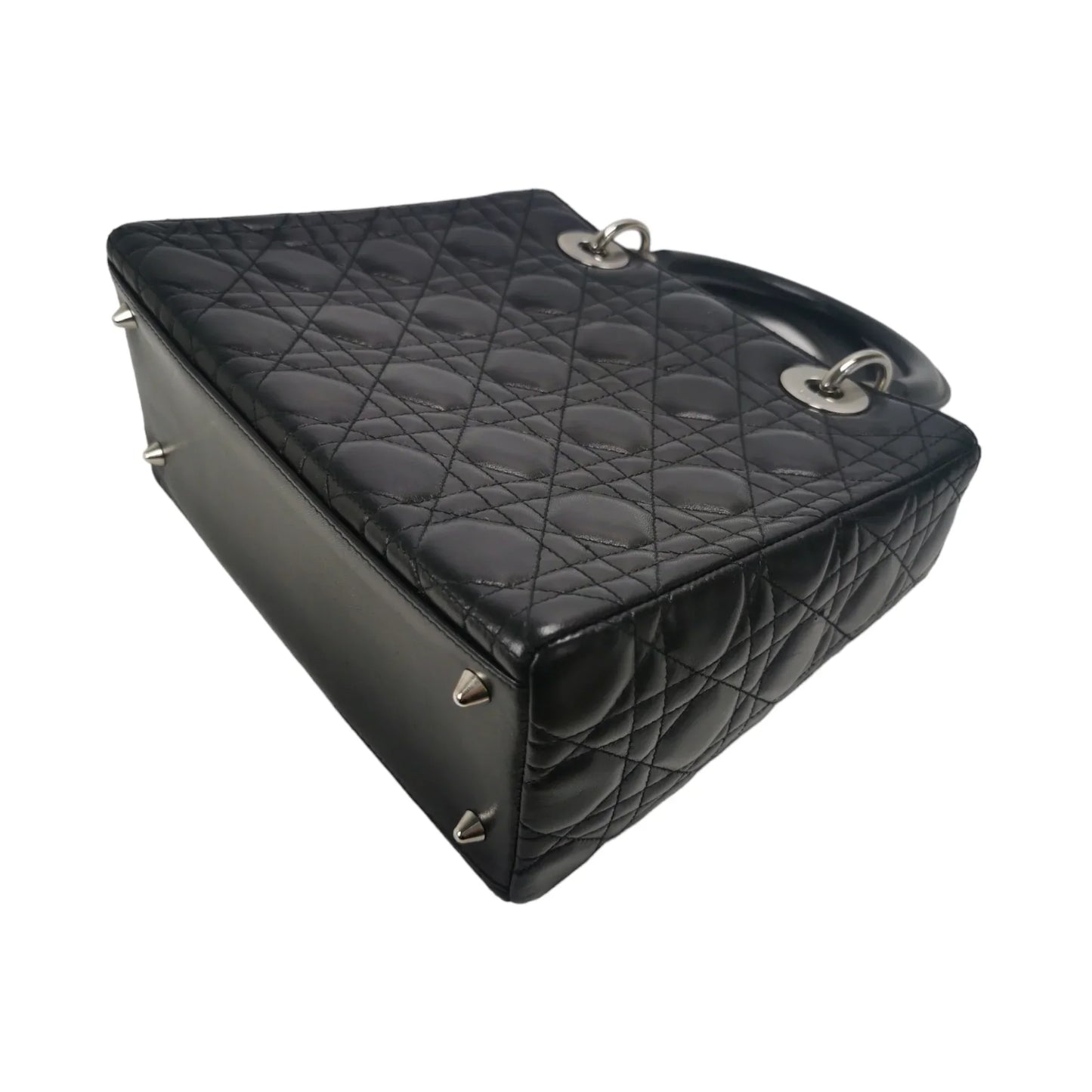 Dior Lady Dior Medium Black Cannage Lambskin Silver