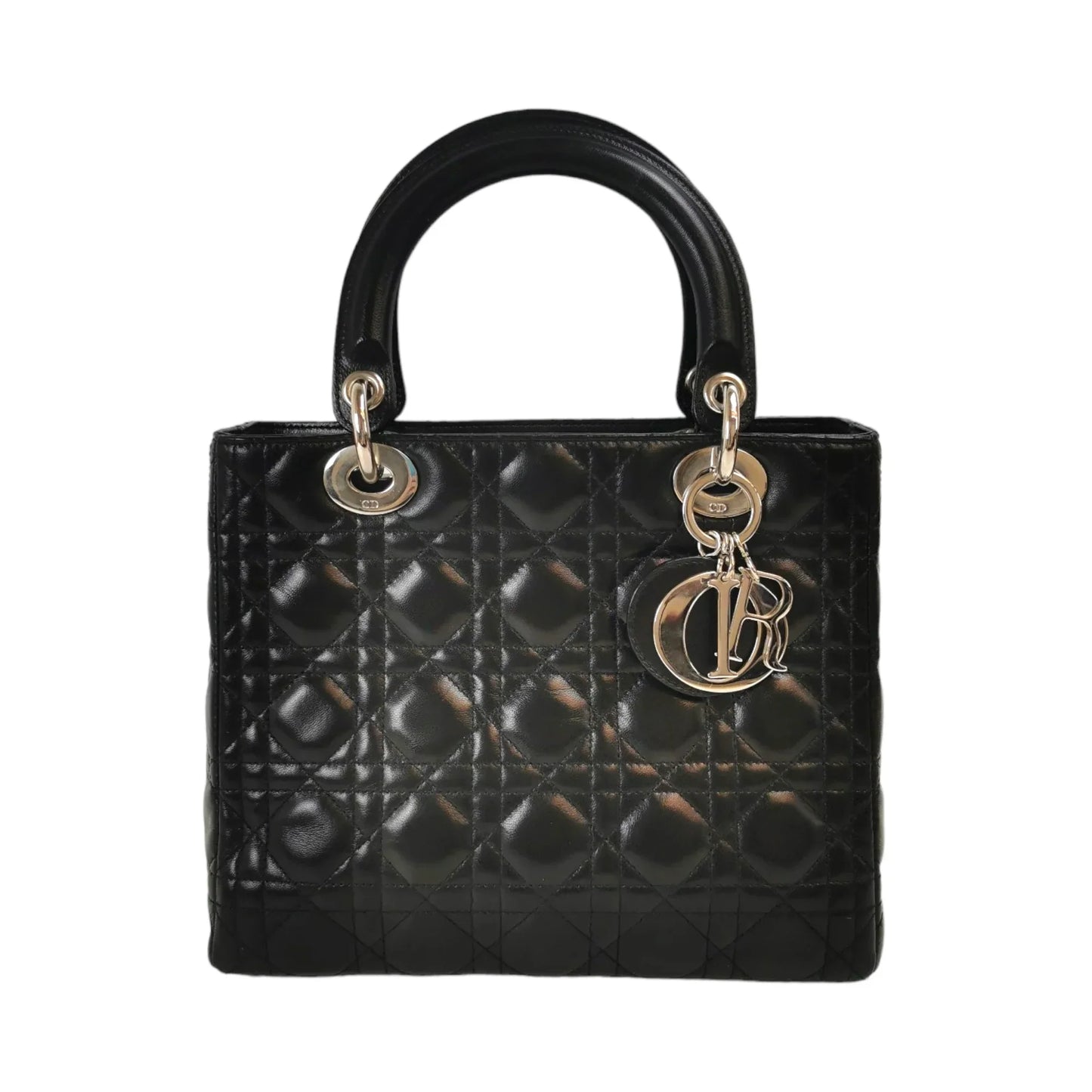 Dior Lady Dior Medium Black Cannage Lambskin Silver