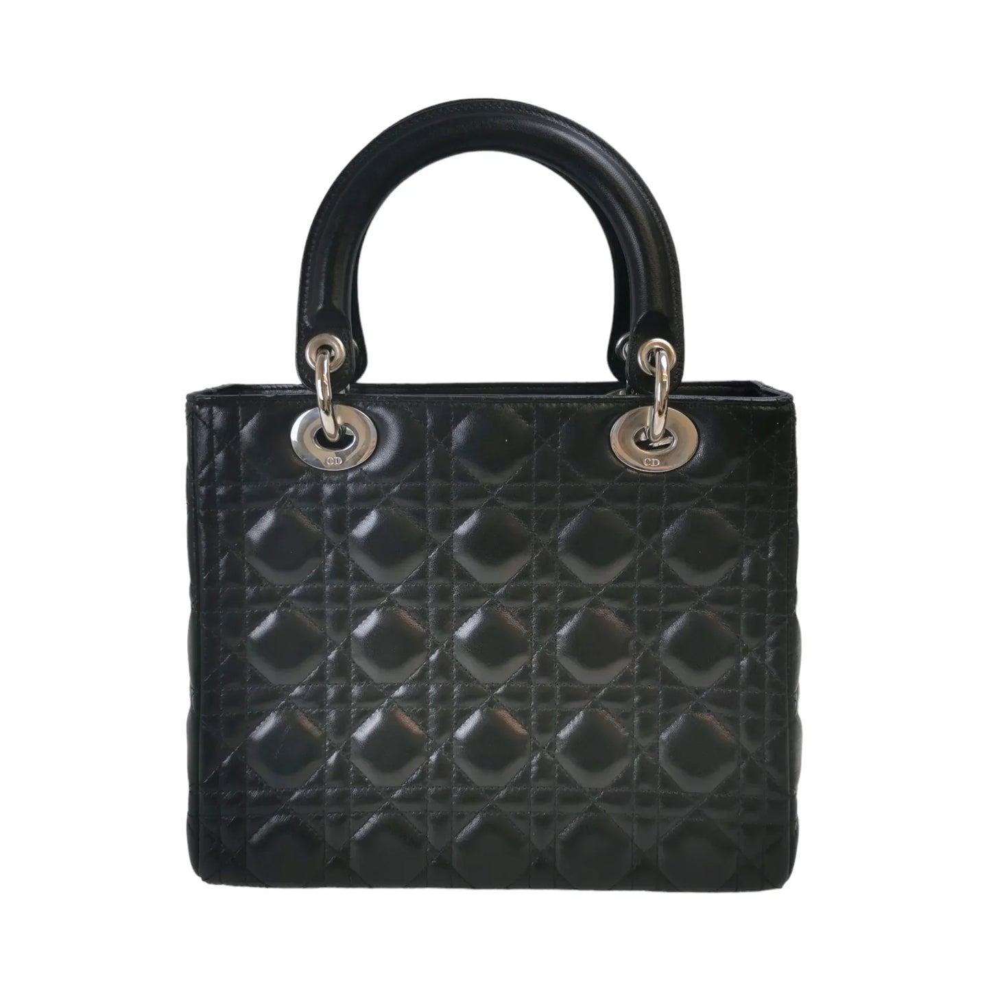 Dior Lady Dior Medium Black Cannage Lambskin Silver