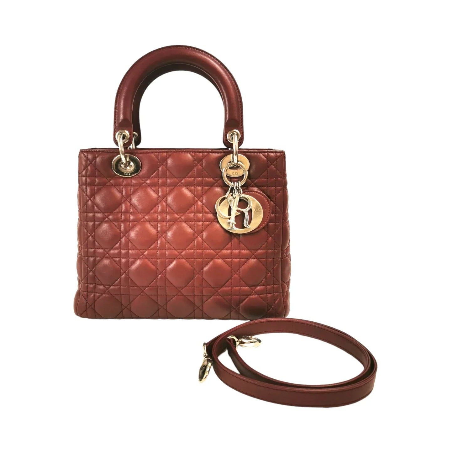 Dior Lady Dior Medium Burgundy Cannage Lambskin Silver