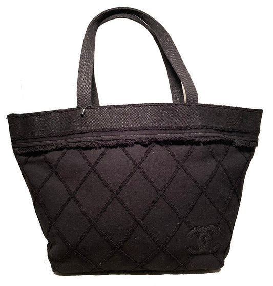 Chanel Black Canvas Raw Edge Tote Bag