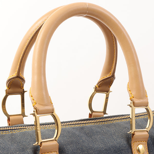 DIOR Denim Logo Plate Boston Bag Indigo/Beige