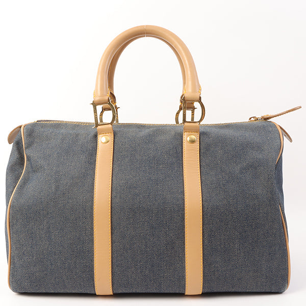 DIOR Denim Logo Plate Boston Bag Indigo/Beige