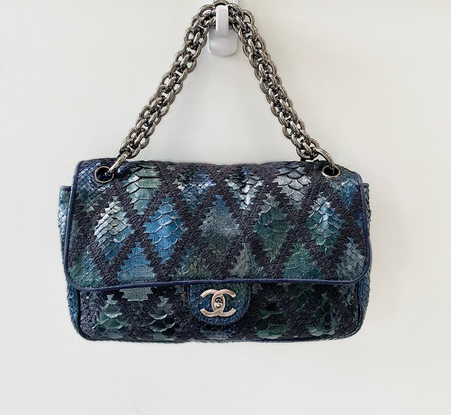 CHANEL PYTHON CROCHET JUMBO FLAP BAG