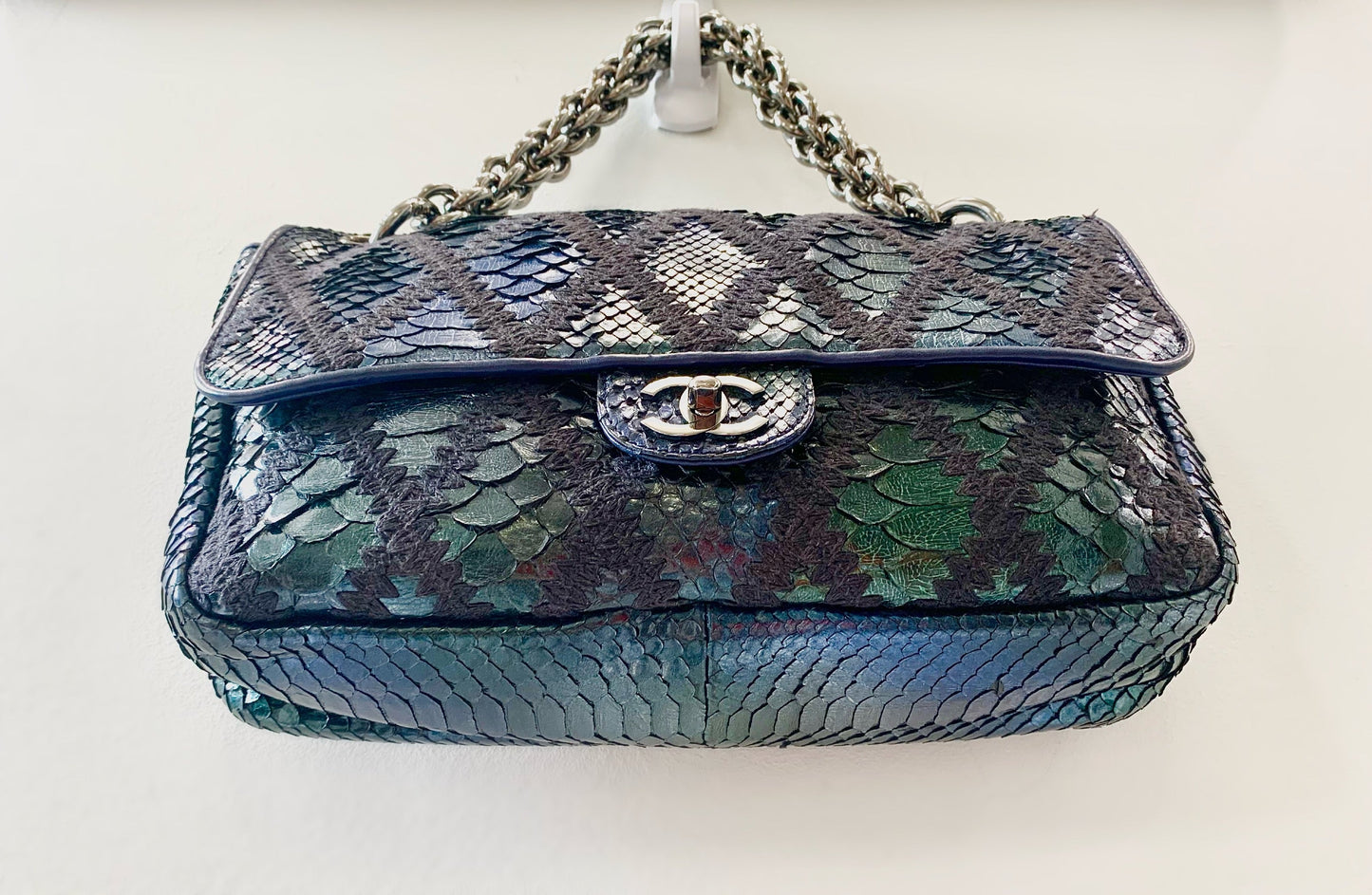 CHANEL PYTHON CROCHET JUMBO FLAP BAG