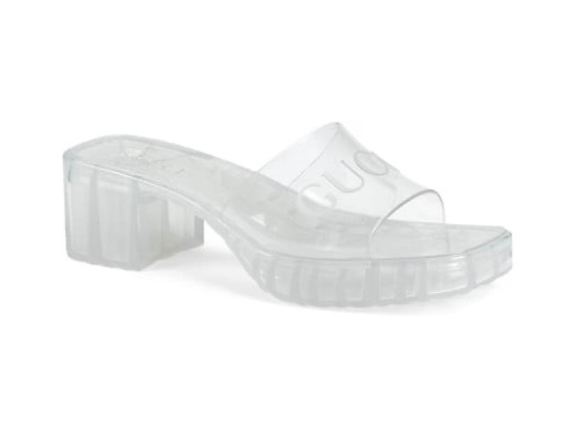 GUCCI CLEAR RUBBER PLATFORM SANDALS