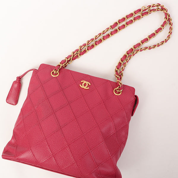 CHANEL Around 2000 Made Caviar Skin Wild Stitch Cc Mark Tote Bag Rose Pink