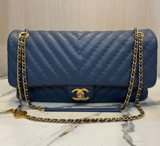 CHANEL CHEVRON MEDALLION CHARM FLAP BAG