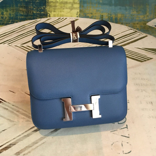 HM Constance 18 Epsom Navy Blue For Women Silver Toned Hardware, Womenâ€™s Handbags, Shoulder Bags 7.1in/18cm