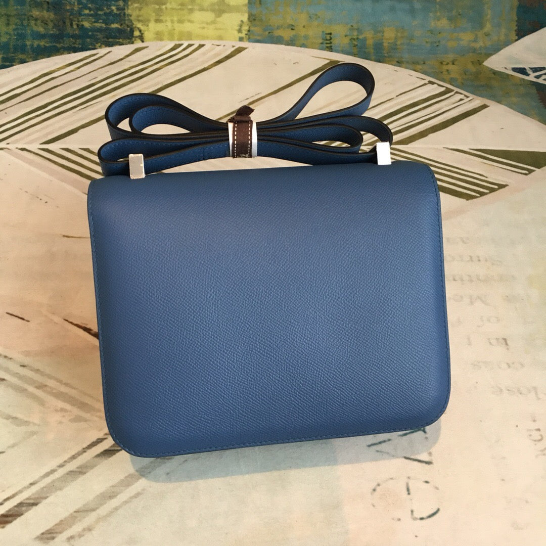 HM Constance 18 Epsom Navy Blue For Women Silver Toned Hardware, Womenâ€™s Handbags, Shoulder Bags 7.1in/18cm
