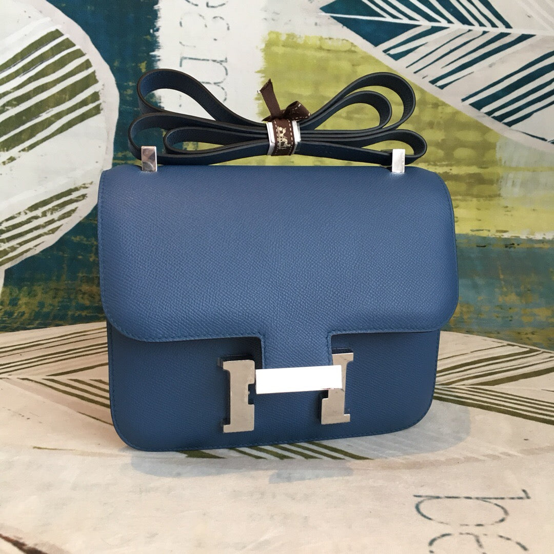 HM Constance 18 Epsom Navy Blue For Women Silver Toned Hardware, Womenâ€™s Handbags, Shoulder Bags 7.1in/18cm