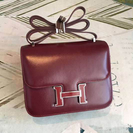HM Constance Burgundy For Women Silver Toned Hardware 7.4in/19cm