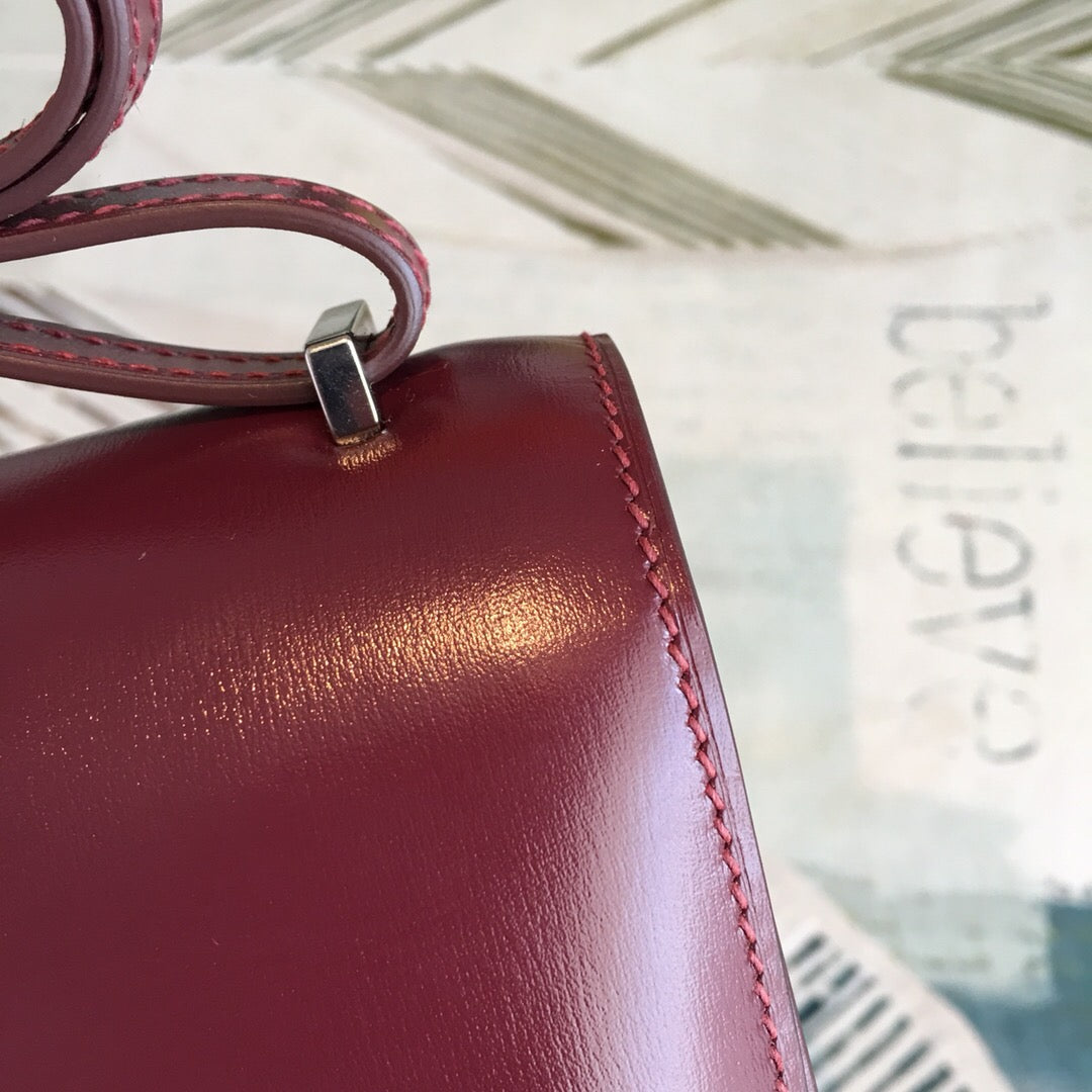 HM Constance Burgundy For Women Silver Toned Hardware 7.4in/19cm
