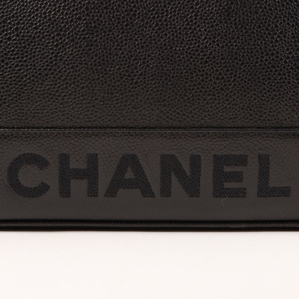 CHANEL Around 1997 Made Caviar Skin Logo Embroidered Tote Bag Black