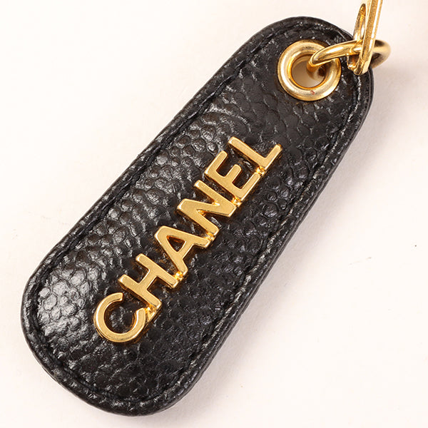 CHANEL Around 1997 Made Caviar Skin Logo Embroidered Tote Bag Black