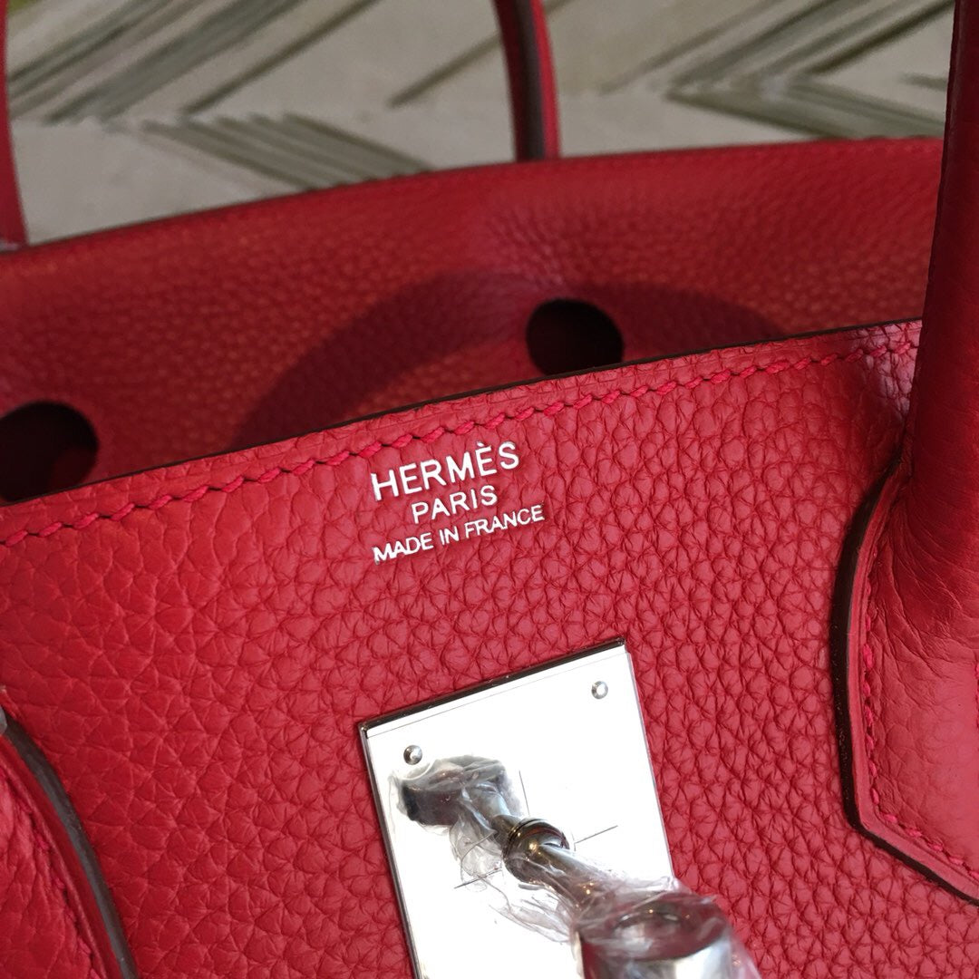 HM Birkin Red For Women Silver Toned Hardware 11in/30cm