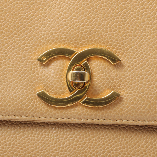 Chanel Around 1995 Made Caviar Skin Turn-Lock Tote Bag Beige