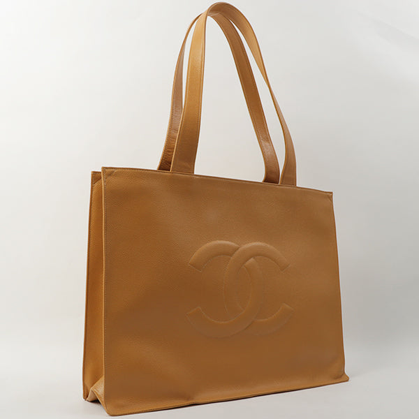 Chanel Around 1998 Made Caviar Skin Cc Mark Stitch Tote Bag Beige