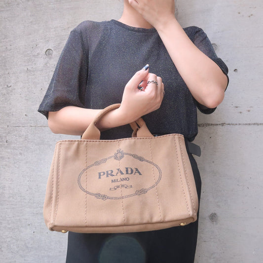 Prada Canapa Mini Canvas 2Way Bag Shoulder Bag Brown B2439G