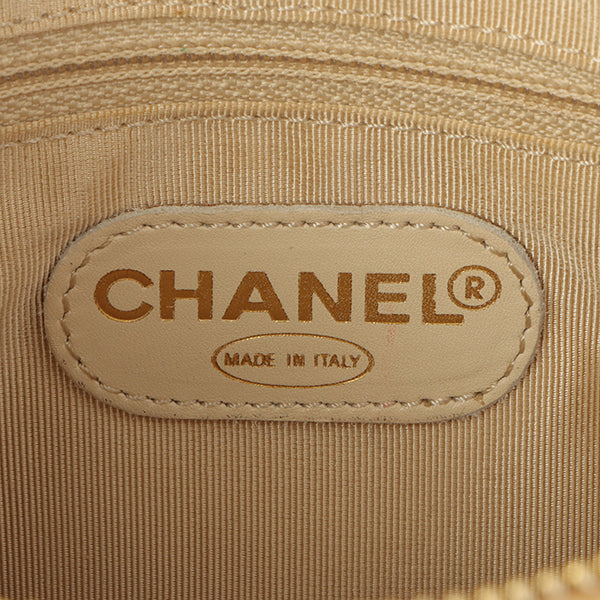 Chanel Around 1998 Made Caviar Skin Logo Embroidered Tote Bag Beige