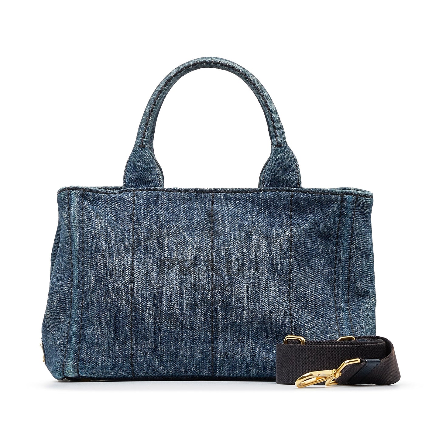 PRADA Canapa Logo Denim Satchel