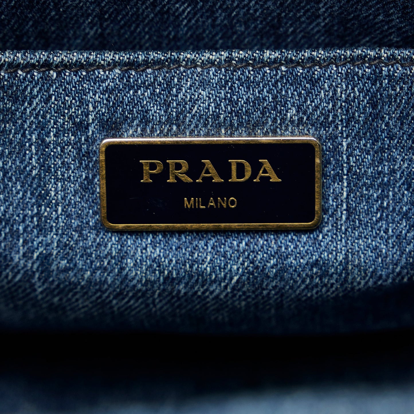 PRADA Canapa Logo Denim Satchel