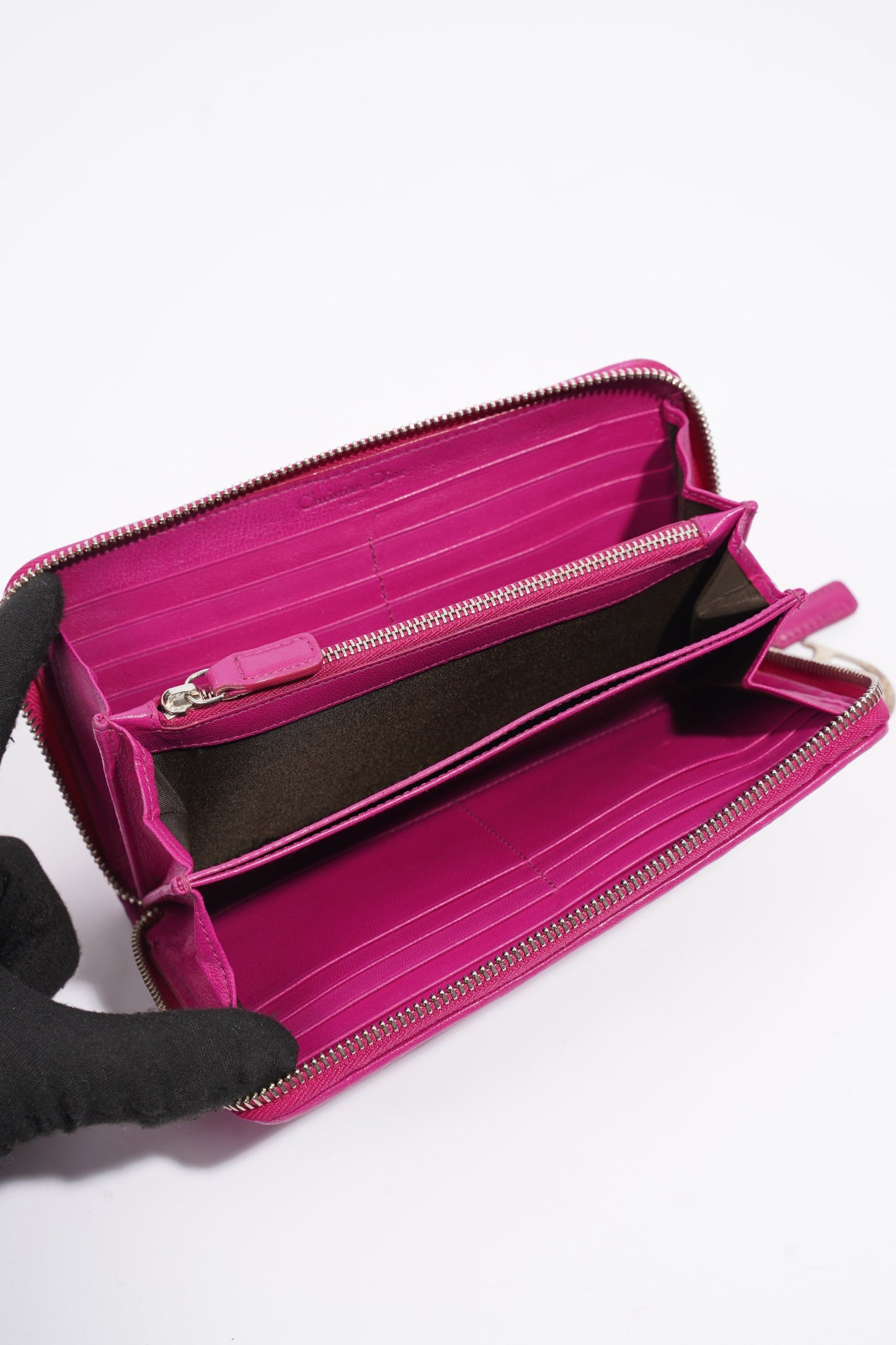 Christian Dior Zip Wallet Pink Leather