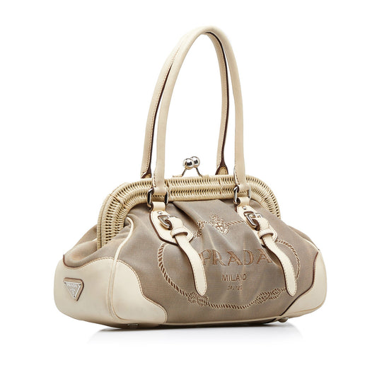 PRADA Canapa Logo Frame Handbag