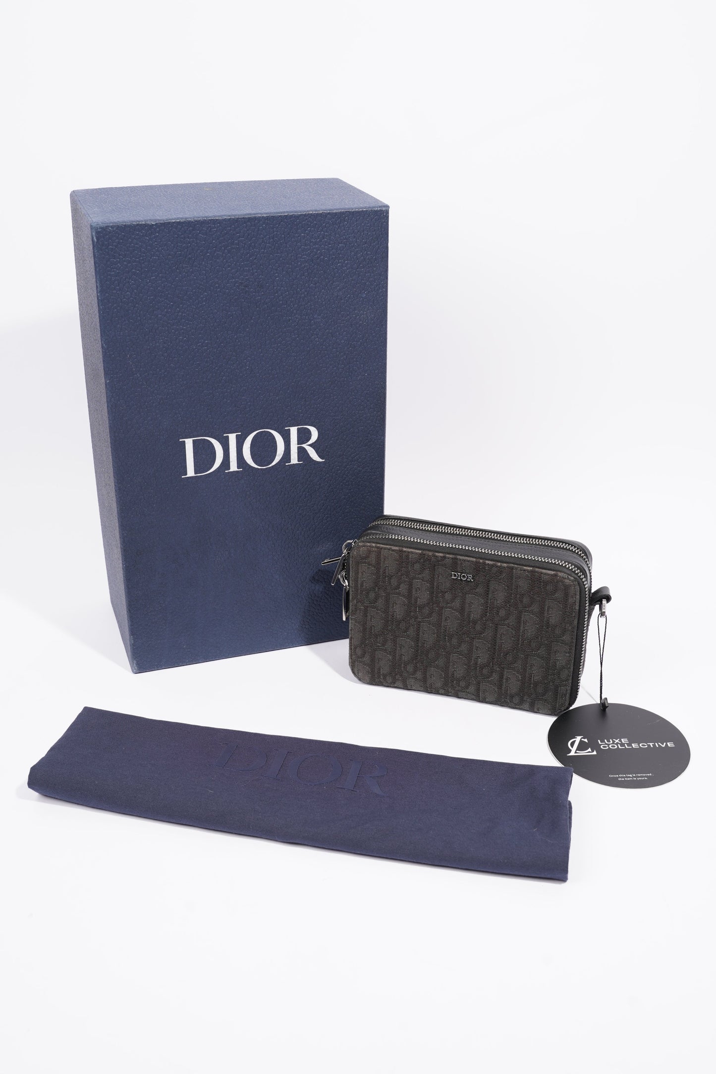 Christian Dior Double Zip Pouch/Wallet Black Oblique Canvas